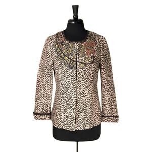 Chico's Women's Jacket Animal Print Embellished Embroidered Sequin Vintage 0 S/4